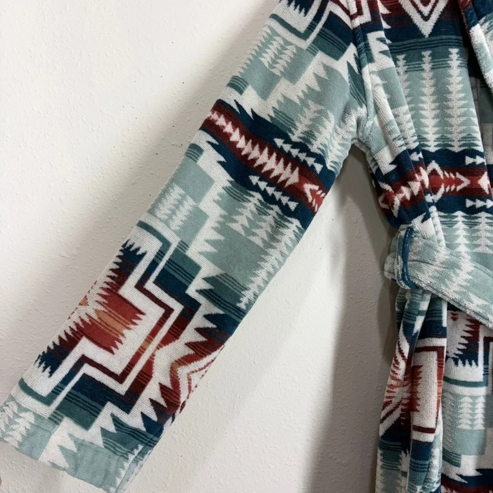 Pendleton Womans Bathrobe S Silver Blue Harding Star Aztec Robe Unisex Cotton